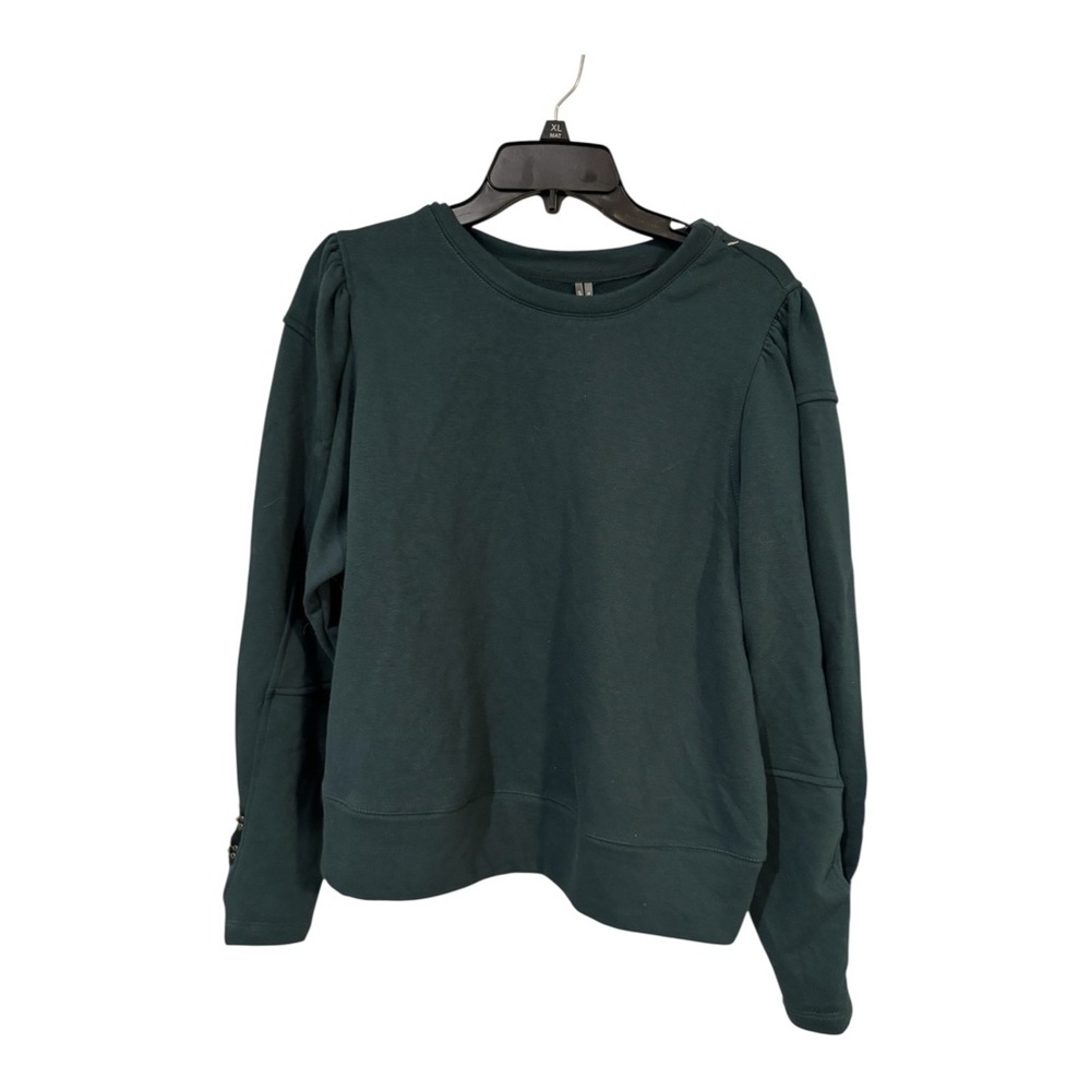 Anthropologie Plus Green Puff Sleeve Sweatshirt Hook Detail 1X NWT - Picture 2 of 8